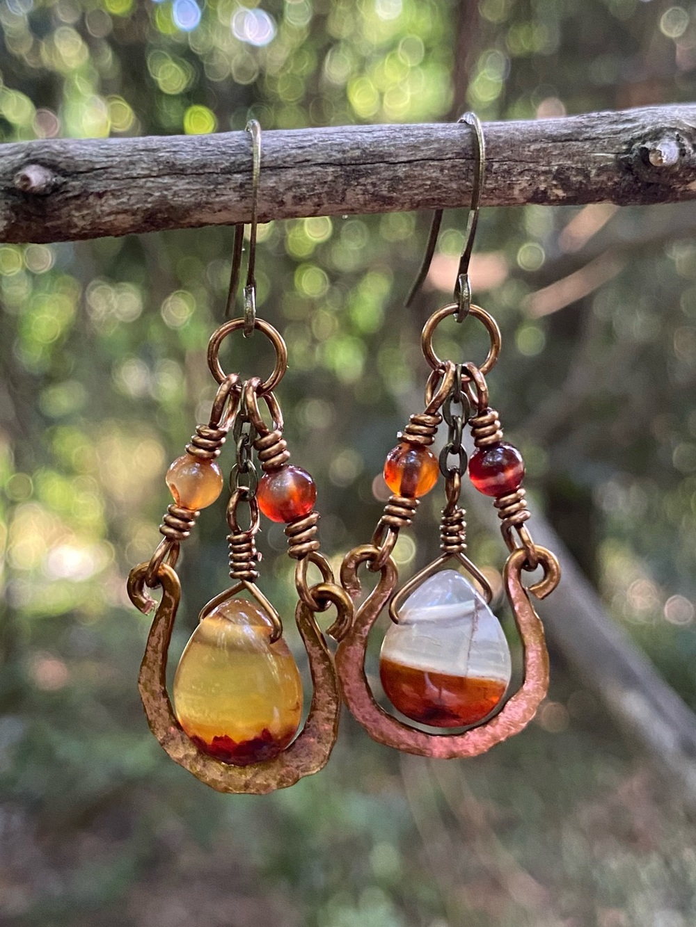Handcrafted Carnelian and Agate Dangle Earrings
